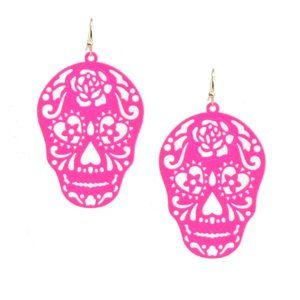 Pink Sugar Skull Earrings for Halloween